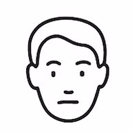 Simple black and white line drawing of a neutral human face with short hair.