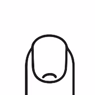 Simple black line drawing of a fingernail with a short curved crack at the tip.