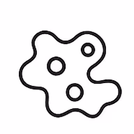 Simple black line drawing of an irregular shaped object with three small circular holes inside it.