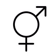Intersex gender symbol combining male and female elements in black and white.