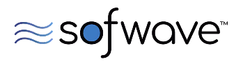 Sofwave logo featuring three stylized blue curved lines followed by the word Sofwave in lowercase letters with the letter O replaced by a solid blue circle.