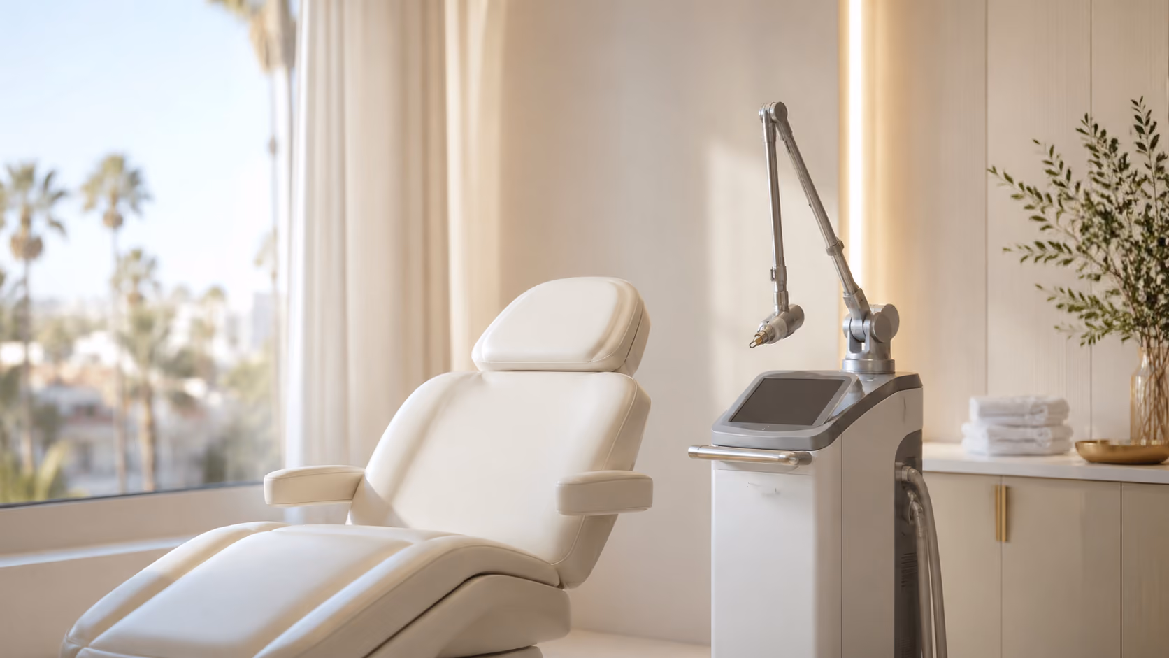 Fractional CO2 laser skin resurfacing treatment in a dermatology treatment room