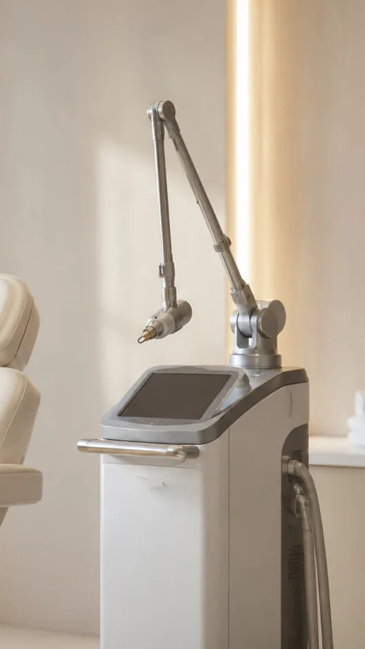 Fractional CO2 laser skin resurfacing treatment in a dermatology treatment room