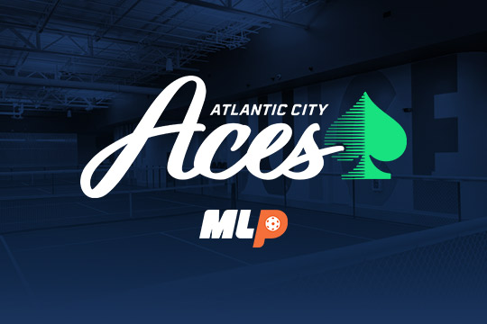 Atlantic City Aces logo with a green spade and MLP letters on a dark indoor sports court background.