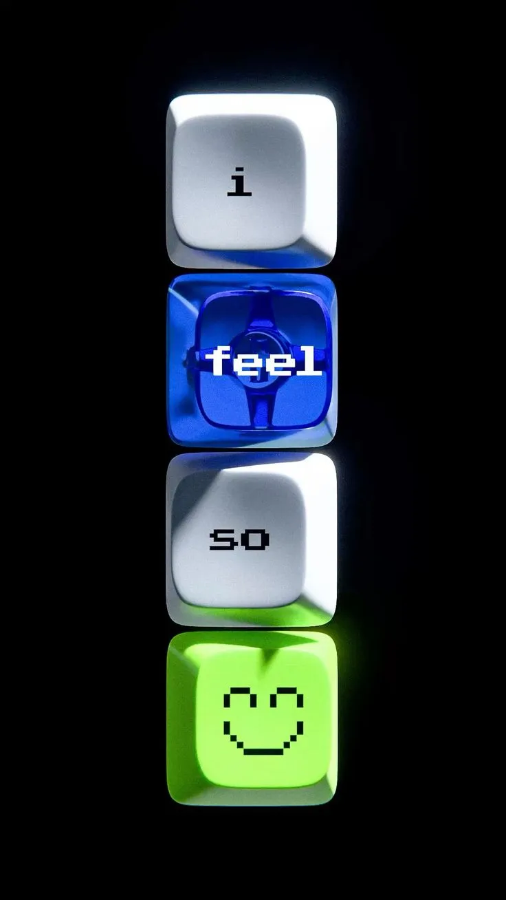 Teclas de teclado que forman la frase "i feel so" con un emoji sonriente