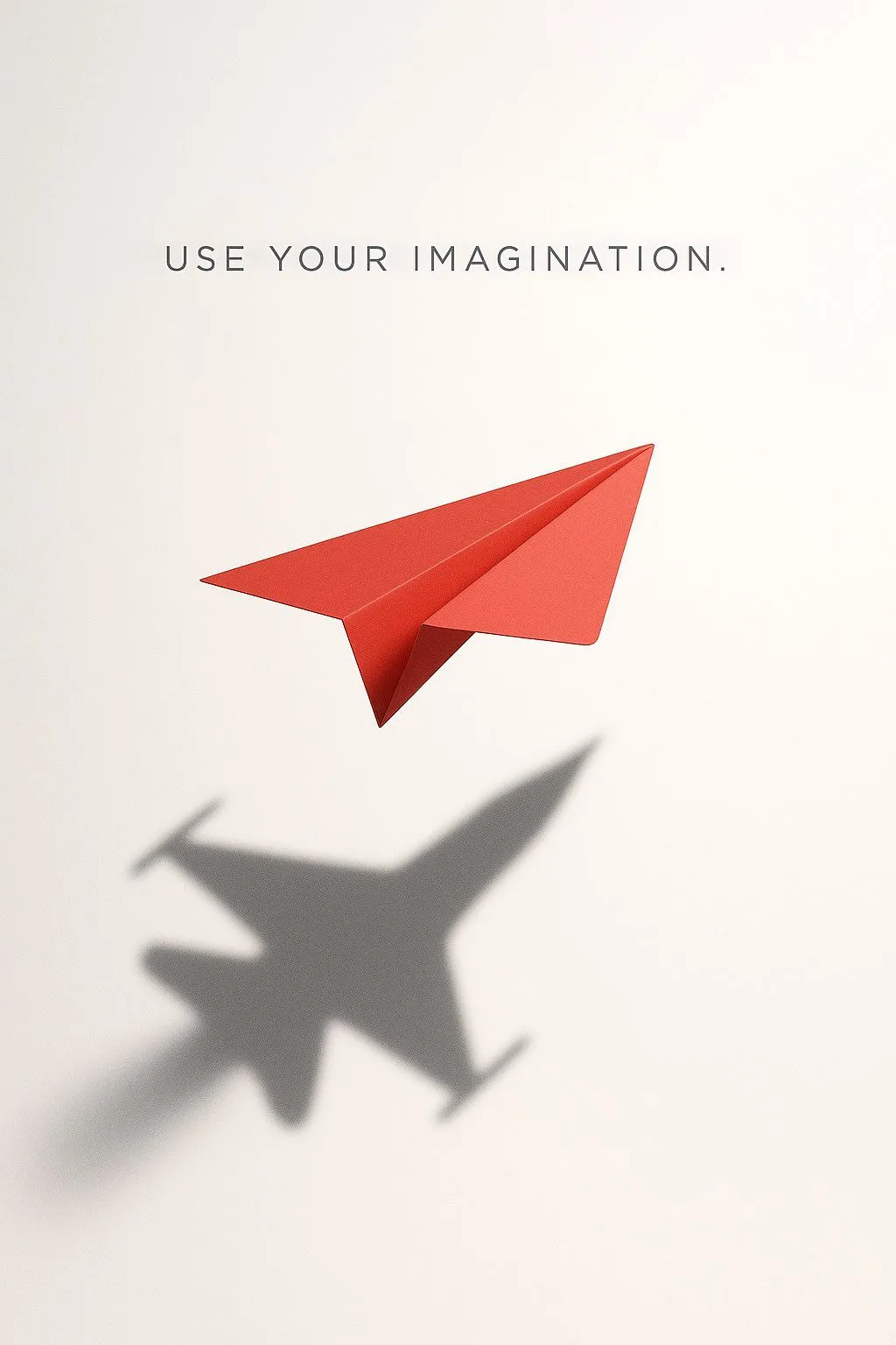 Avión de papel con sombra en forma de avión real, concepto "usa tu imaginación"