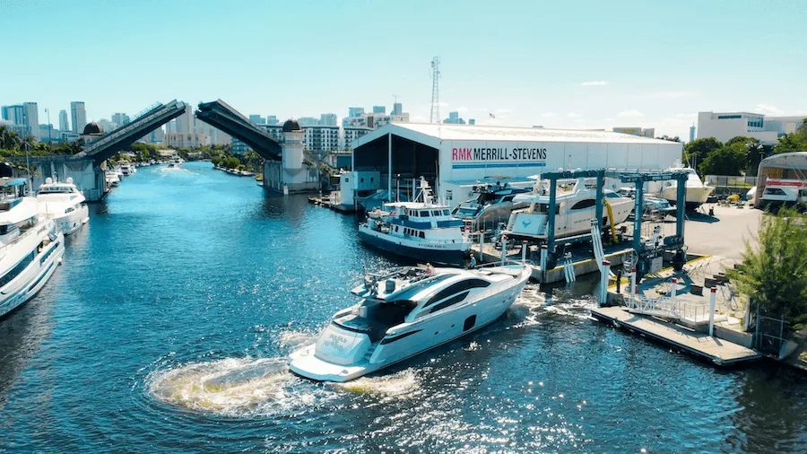 Marina drawbridge opening for yacht passage