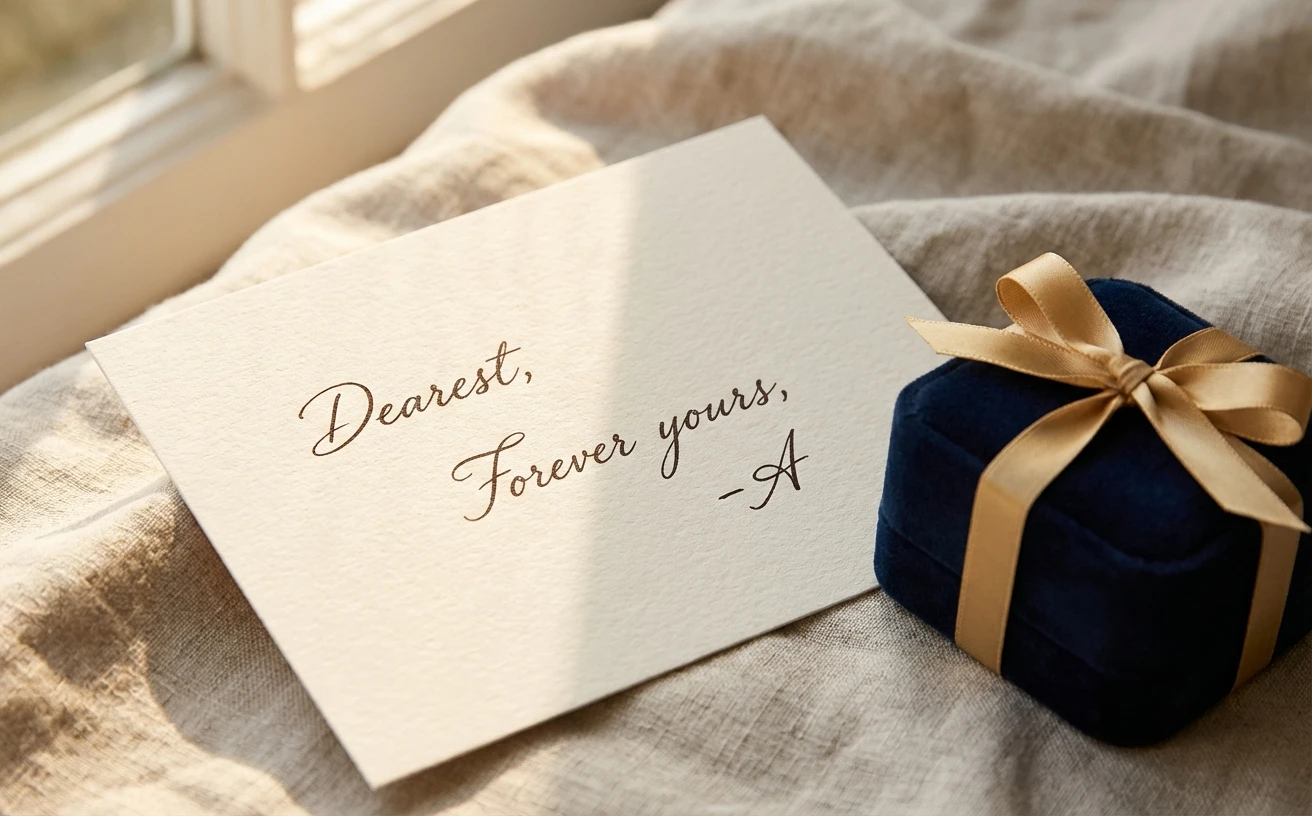 Personal gift message card with a handwritten note inside a wrapped package