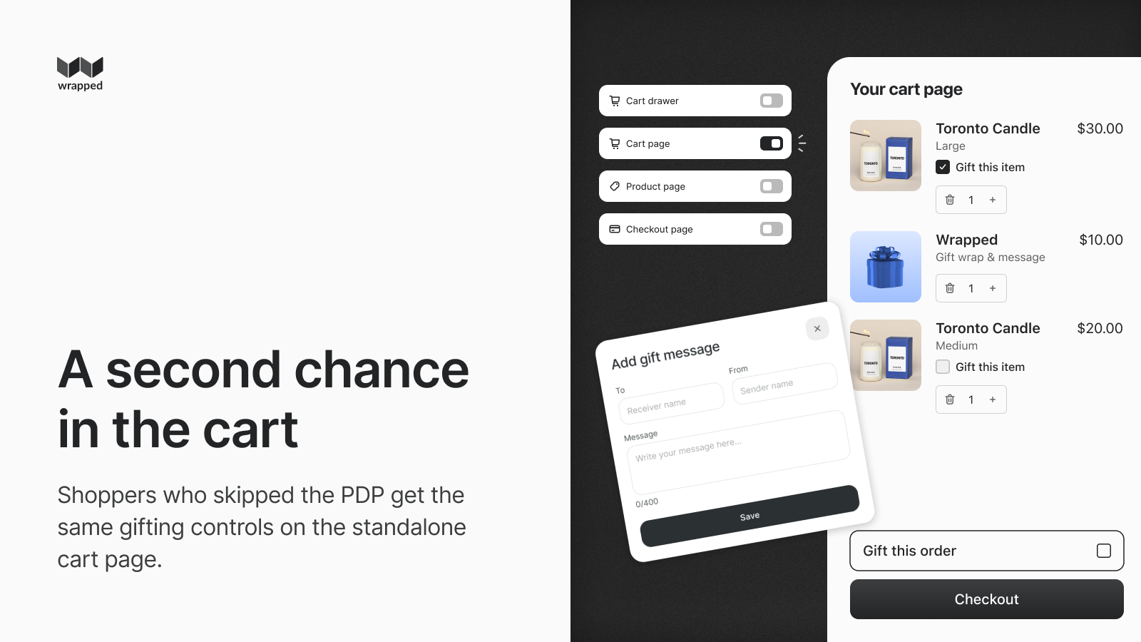 Wrapped gift options on the Shopify cart page