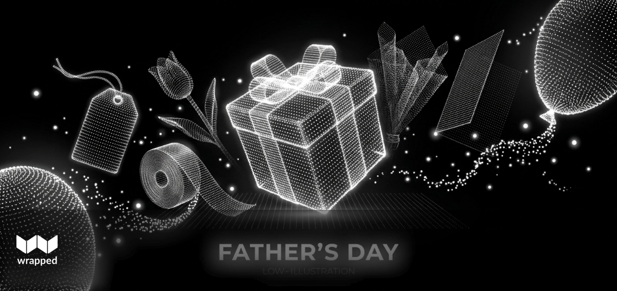 Gift boxes and cards arranged on a table with a Father's Day card visible among birthday and seasonal presents