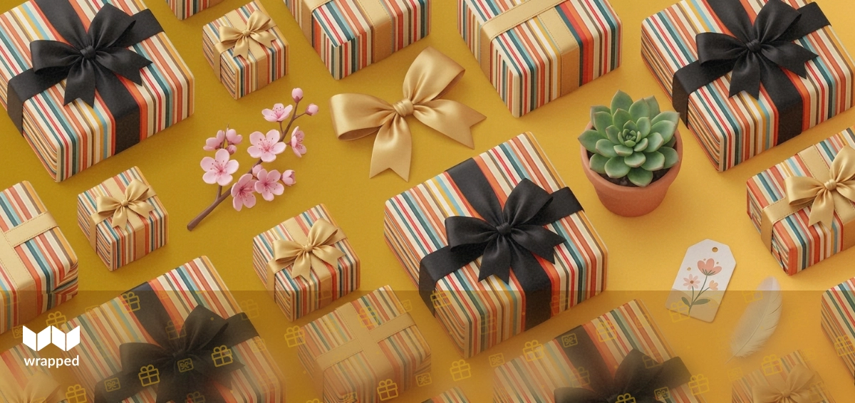 A world map with colorful gift boxes placed on different countries illustrating regional gifting patterns