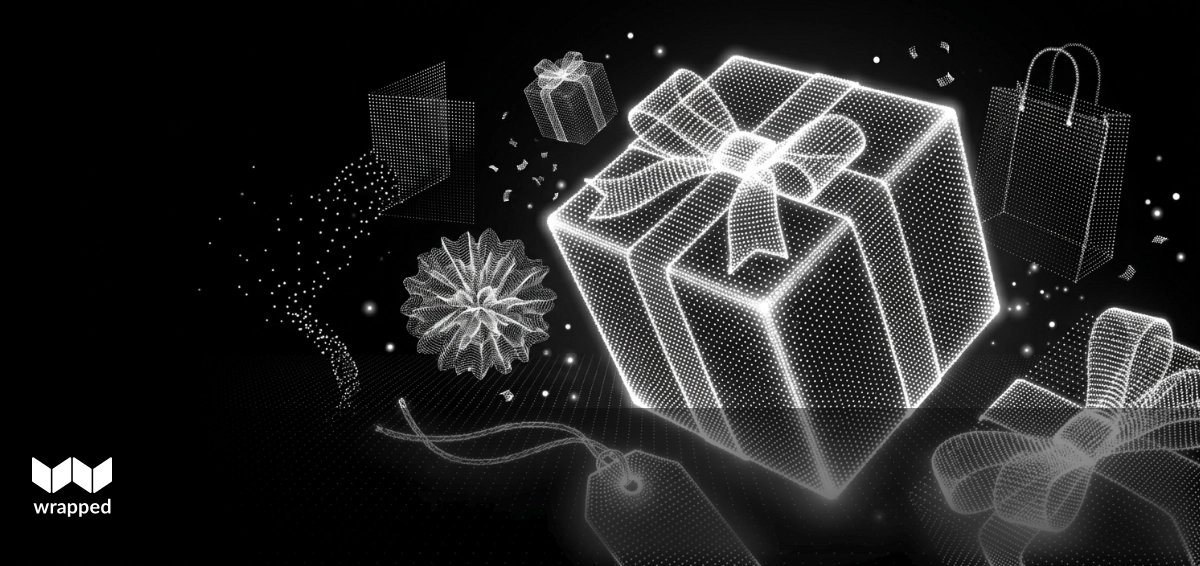 A handwritten gift note tucked into a wrapped present for Father's Day, surrounded by warm light