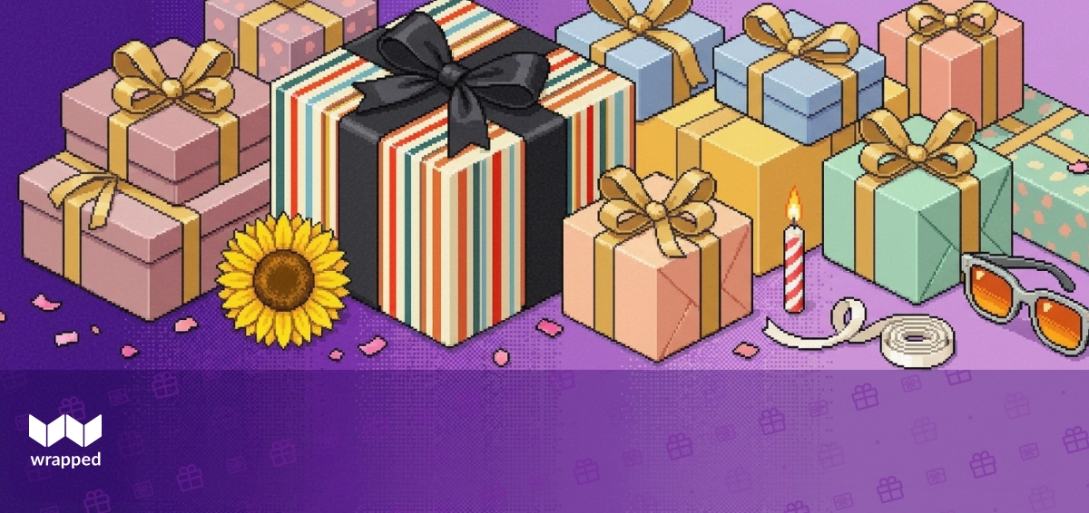 A wrapped birthday gift with a handwritten card sitting on a doorstep ready for international shipping