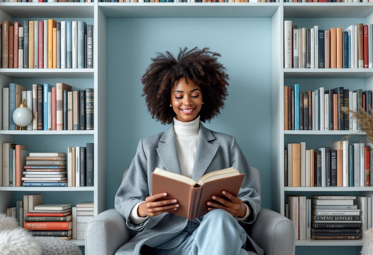 image of author with book collection