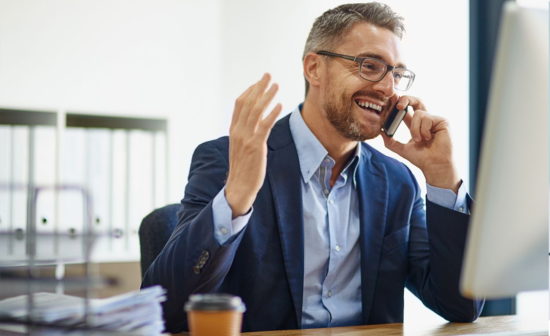 Business VoIP phone system in use