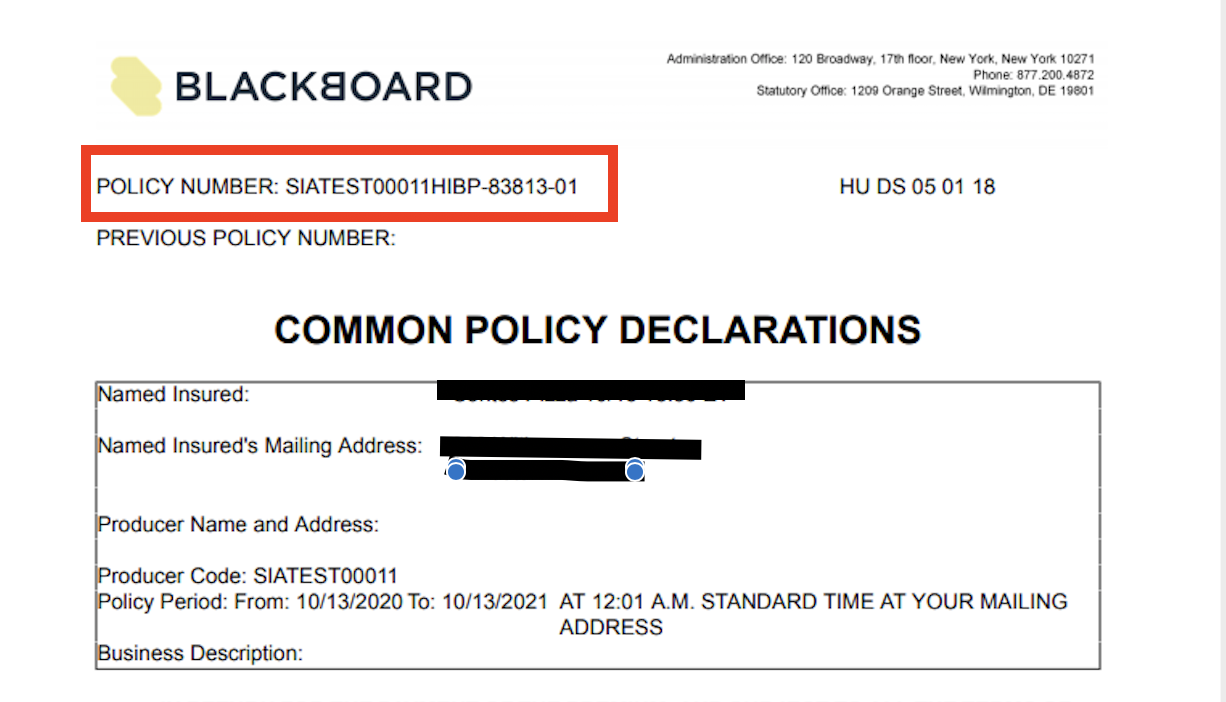 Policy screen of a claim