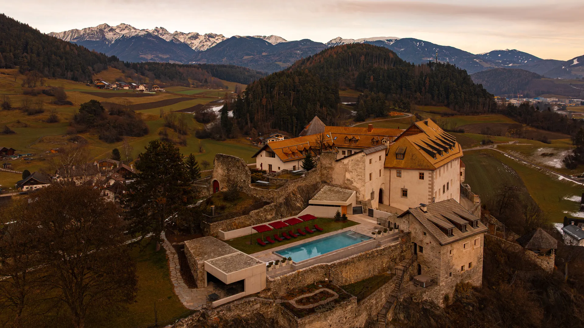 Castel Badia on its rock above the Pustertal, South Tyrol