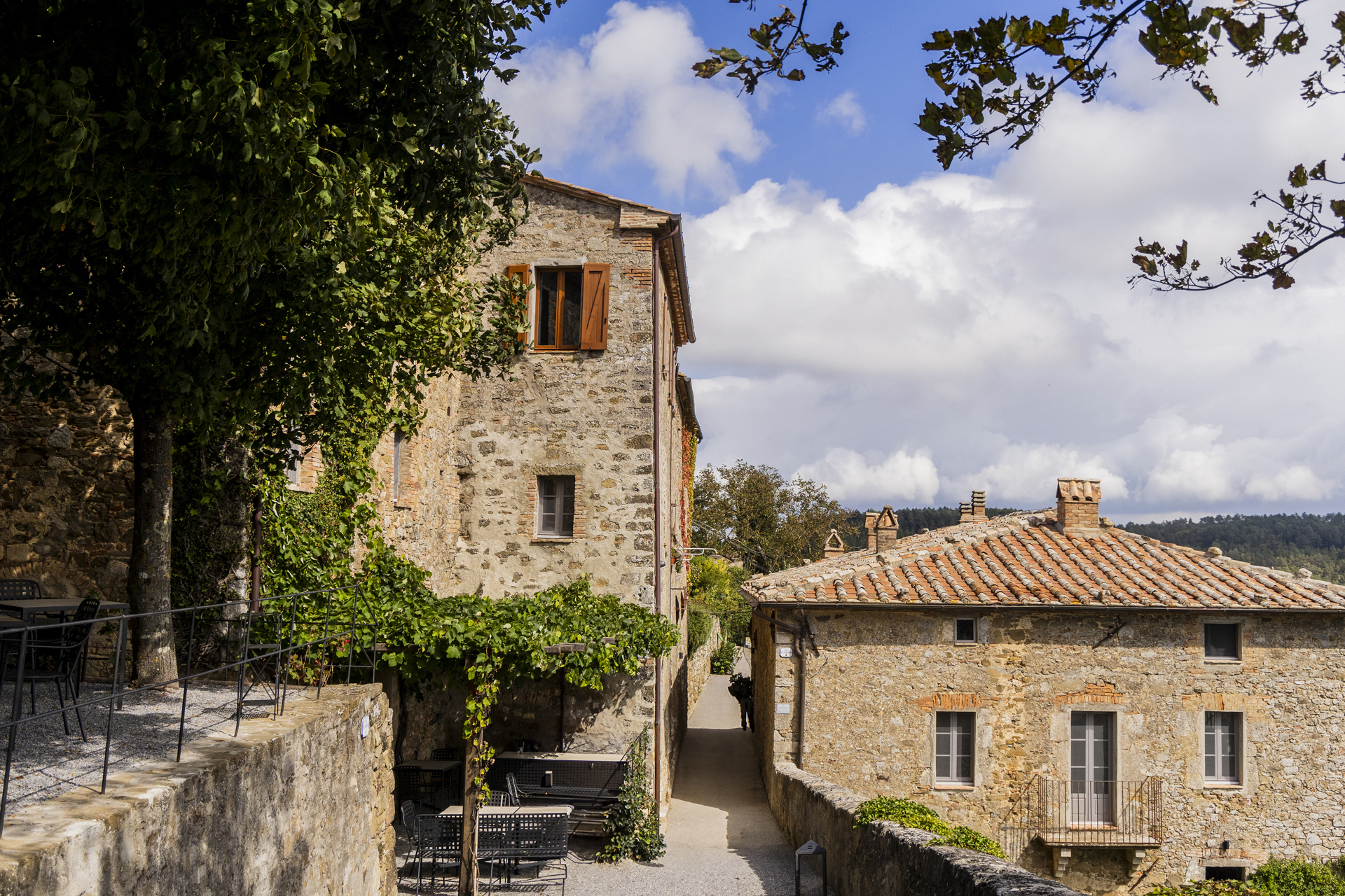 A lane through the restored village at Monteverdi Tuscany