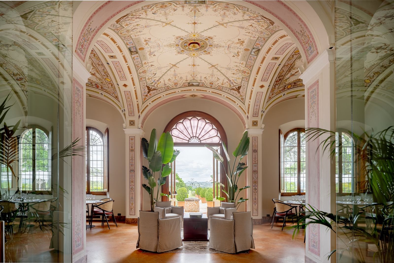 The frescoed salon at Poggio Alla Sala, outside Montepulciano