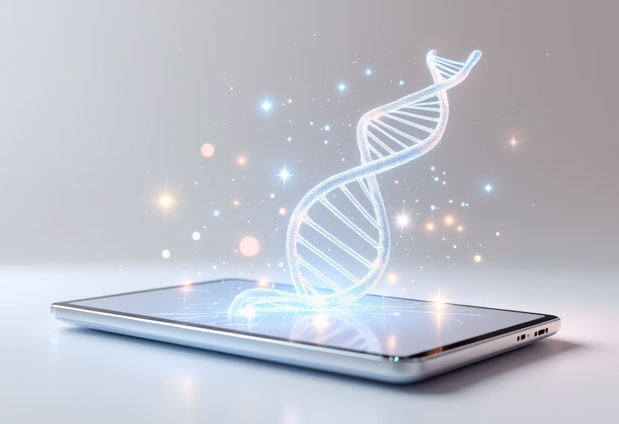 image of dna visualization on a screen (for an ai biotech company)