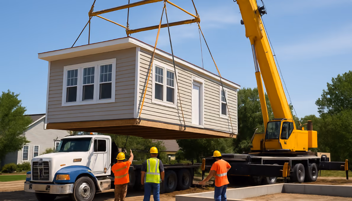 module delivery and crane installation for prefab home - Rebuilding Your Home After Wildfire via Custom Prefab and Modular Construction 
