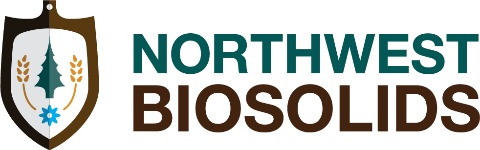 Northwest Biosolids logo with shield featuring tree, wheat, and flower designs.
