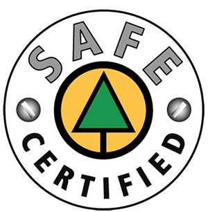 Safe Certified logo with a green tree inside an orange circle, surrounded by the words SAFE and CERTIFIED.