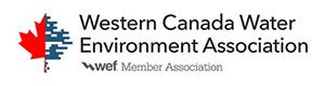 Logo of Western Canada Water Environment Association with a red maple leaf and blue water drop design.