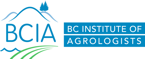 Logo of BC Institute of Agrologists with blue mountains, trees, and green fields.