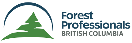 Logo of Forest Professionals British Columbia with stylized green tree and hills under a blue arc.