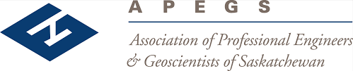 Logo of Association of Professional Engineers & Geoscientists of Saskatchewan with blue stylized emblem and text.