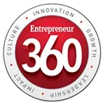 Entrepreneur 360 logo with a red circular center showing 'Entrepreneur 360' in white text surrounded by a silver ring with words Culture, Innovation, Growth, Leadership, Impact.
