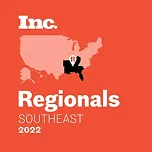Map of the southeastern United States highlighted in dark, showing a white location marker in the central area, on an orange background with the text 'Inc. Regionals Southeast 2022' below.