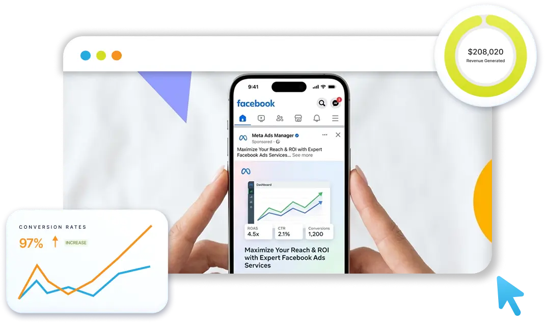 Smartphone displaying an upward growth chart on a marketing dashboard