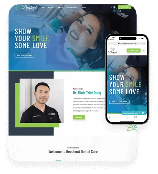 Beechnut Dental Care website mockup with the headline Show Your Smile Some Love