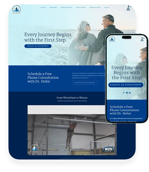 Dr. Holze website mockup with the headline Every Journey Begins with the First Step