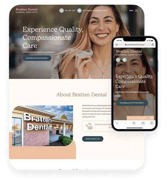 Website design mockup with a woman's photo and mobile phone screens