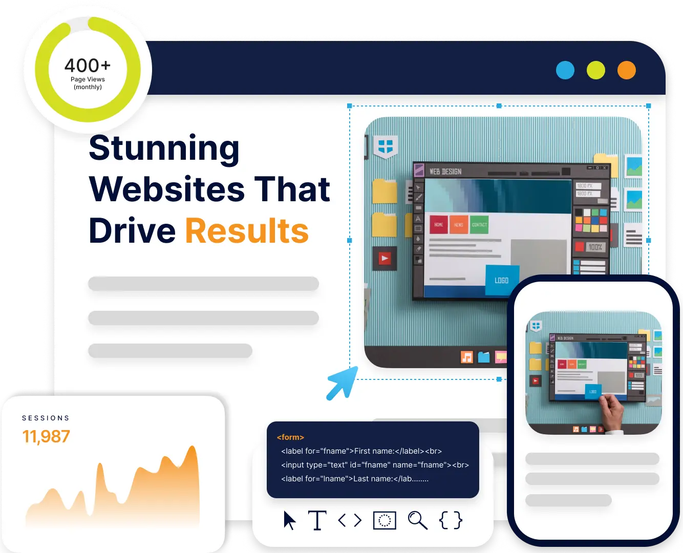 Website design header graphic with the headline Stunning Websites That Drive Results