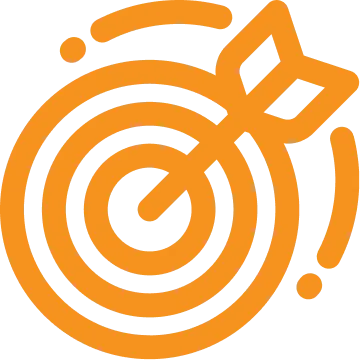 Orange stylized target with concentric circles and an arrow hitting the bullseye.