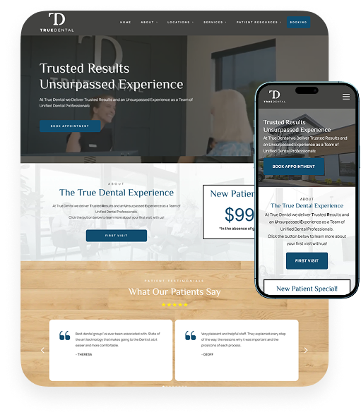 True Dental website on desktop and mobile