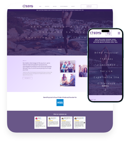 BEND Physical Therapy website on desktop and mobile