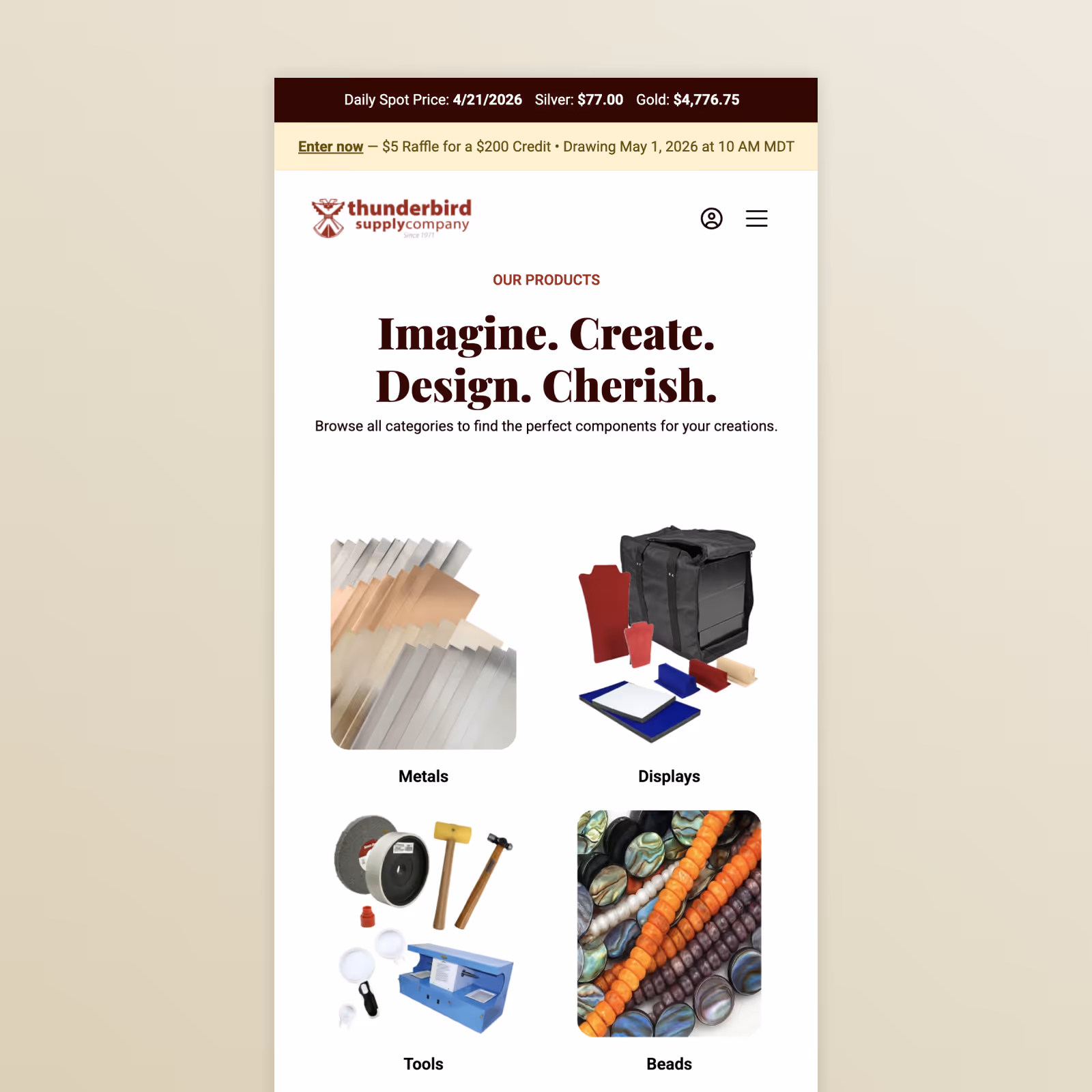 Thunderbird Supply product section mobile view