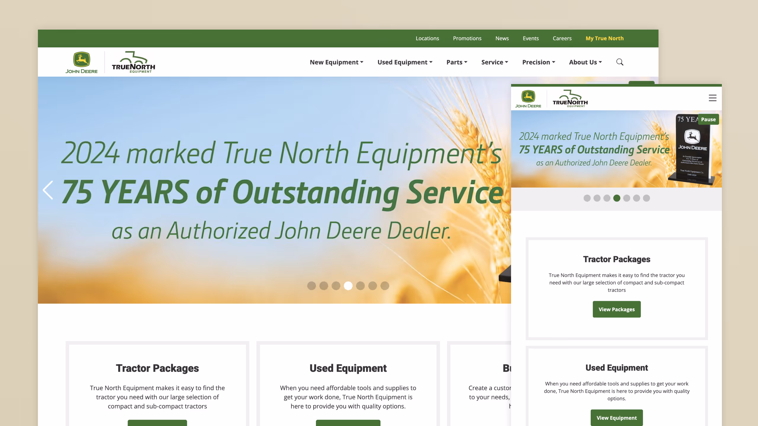 John Deere dealer homepage desktop and mobile view