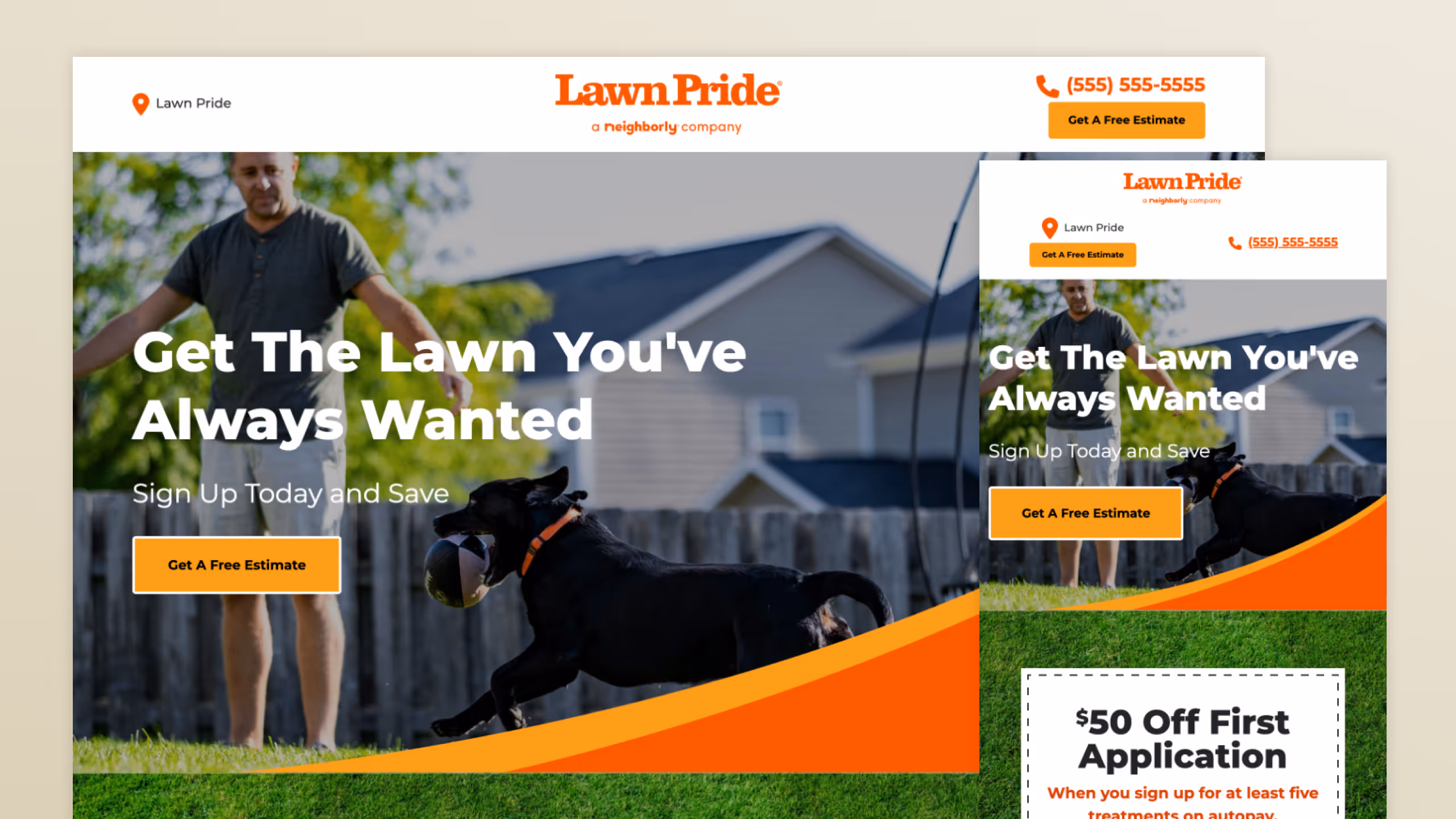 Lawn Pride landing page desktop and mobile view version 2