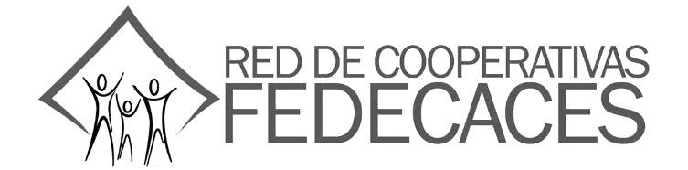 Logotipo de la Red de Cooperativas FEDECACES con tres figuras humanas dentro de un rombo.
