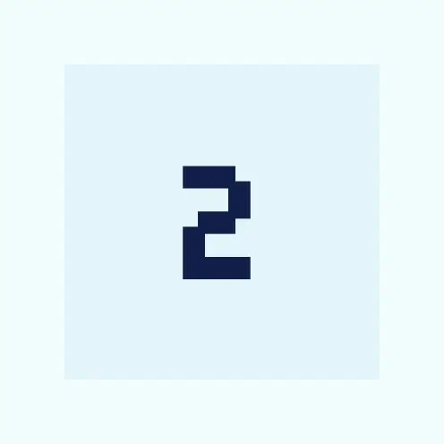 Número dos en estilo pixel sobre fondo azul claro.