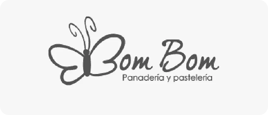 Logo de Bom Bom con una mariposa y texto que dice Panadería y pastelería.