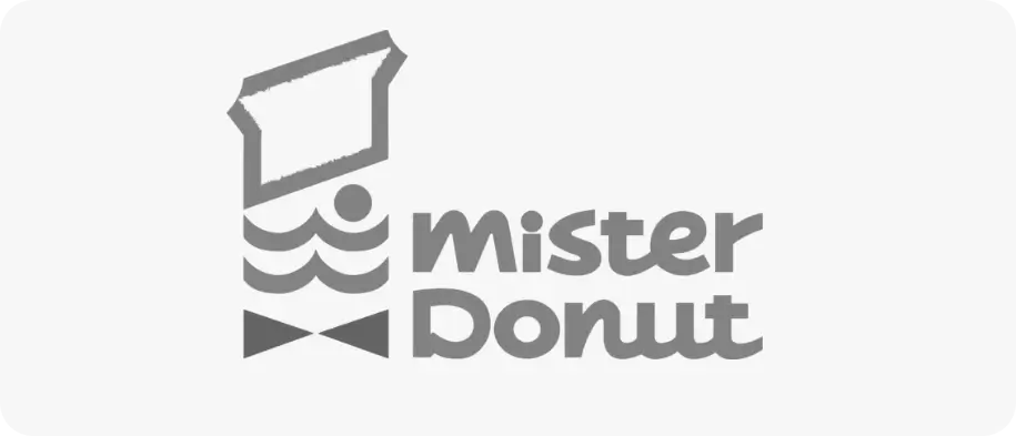 Logotipo de Mister Donut con un diseño estilizado de un hombre con sombrero de chef.