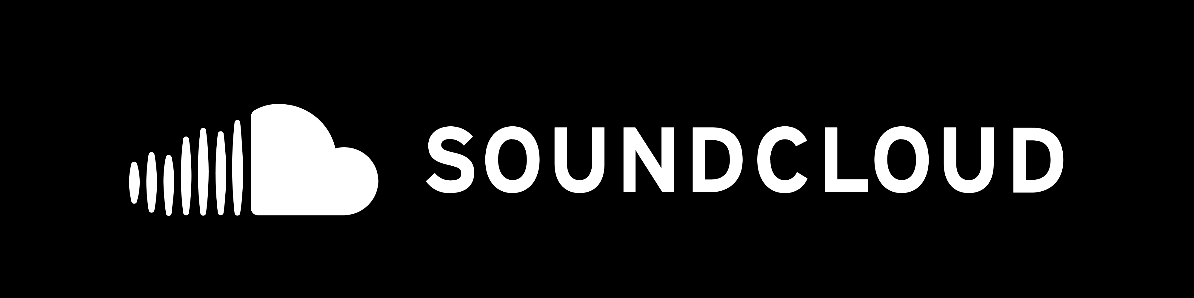SoundCloud logo with a cloud and sound wave icon in white on a black background.