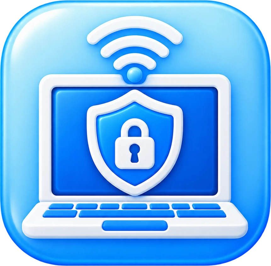 Secure remote work icon representing protected remote access to business systems and resources